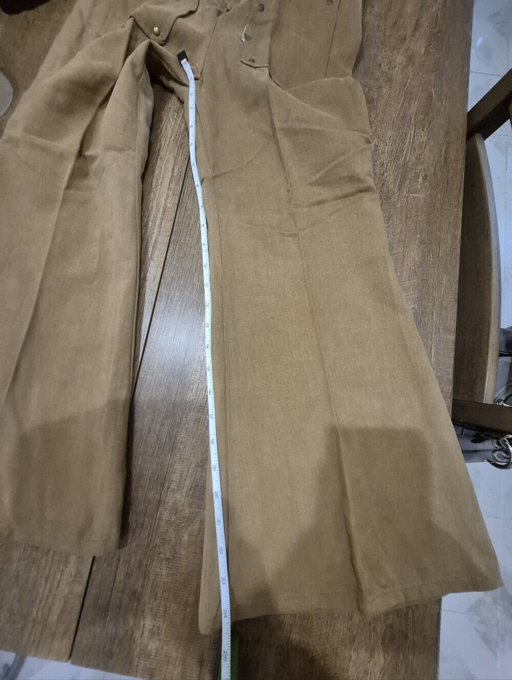 Vintage Late 60s Early 70s Bell Bottom Pants Girls Size 12 Tan Brushed Denim - Picture 6 of 12